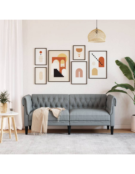 Divano Chesterfield a 2 Posti Grigio Chiaro in Tessuto