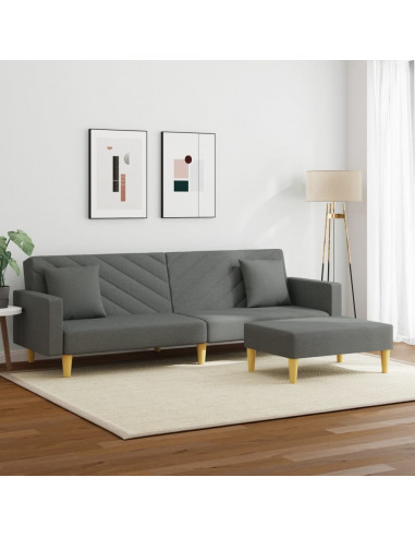 Divano Letto 2Posti Cuscini e Poggiapiedi Grigio Scuro Tessuto