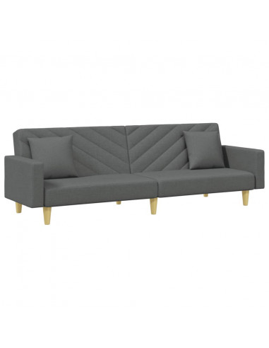 Divano Letto 2Posti Cuscini e Poggiapiedi Grigio Scuro Tessuto