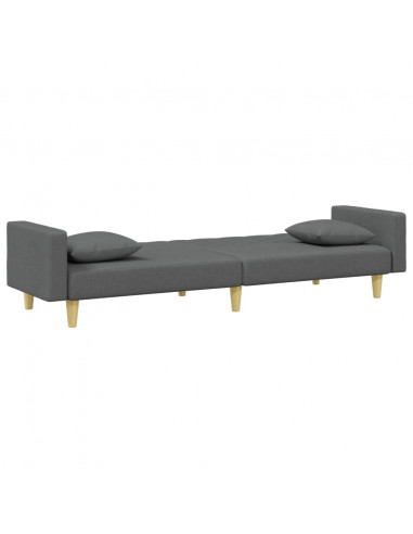 Divano Letto 2Posti Cuscini e Poggiapiedi Grigio Scuro Tessuto