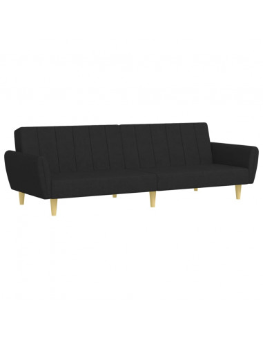 Divano Letto a 2 Posti con Poggiapiedi Nero in Tessuto