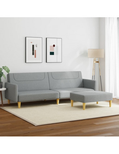 Divano Letto a 2 Posti con Poggiapiedi Grigio Chiaro in Tessuto