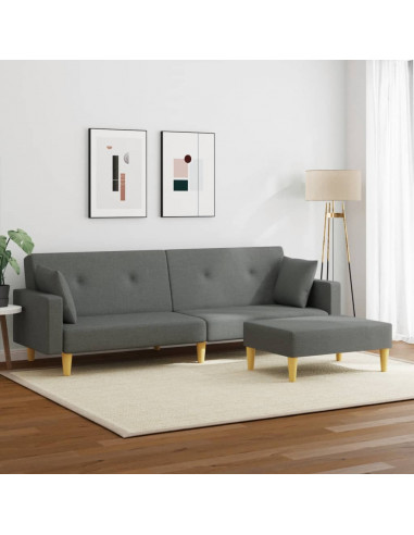 Divano Letto 2 Posti con Poggiapiedi Grigio Scuro in Tessuto