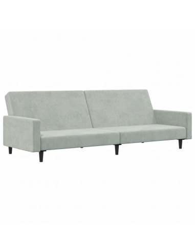 Divano Letto a 2 Posti con Poggiapiedi Grigio Chiaro in Velluto