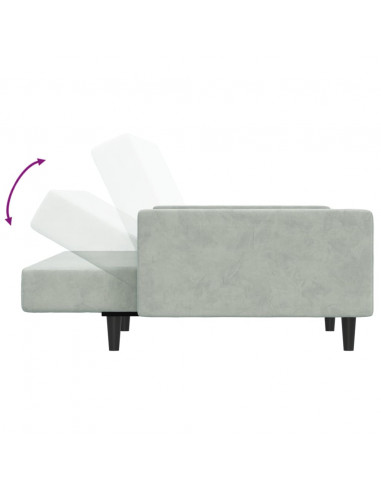 Divano Letto a 2 Posti con Poggiapiedi Grigio Chiaro in Velluto