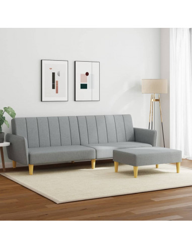 Divano Letto a 2 Posti con Poggiapiedi Grigio Chiaro in Tessuto