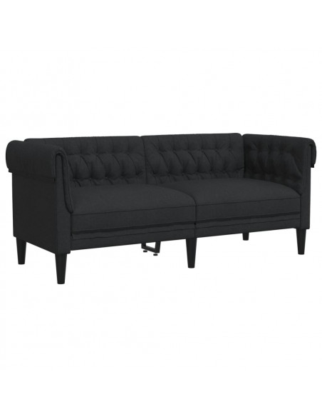 Divano Chesterfield a 2 Posti Nero in Tessuto