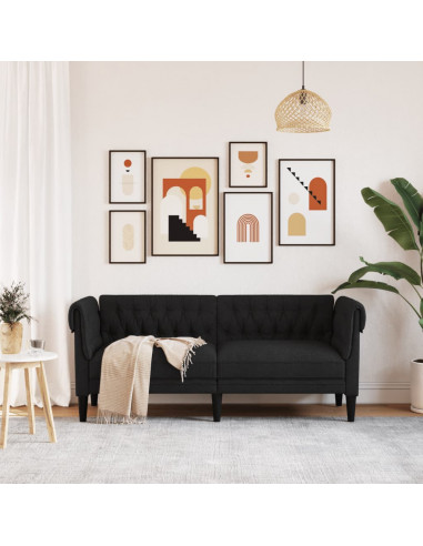 Divano Chesterfield a 2 Posti Nero in Tessuto
