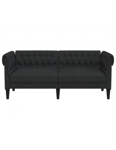 Divano Chesterfield a 2 Posti Nero in Tessuto