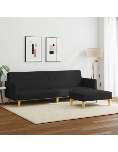 Divano Letto a 2 Posti con Poggiapiedi Nero in Tessuto