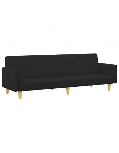 Divano Letto a 2 Posti con Poggiapiedi Nero in Tessuto