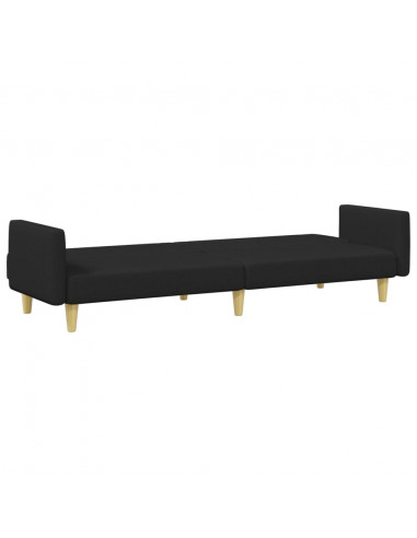 Divano Letto a 2 Posti con Poggiapiedi Nero in Tessuto