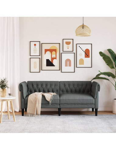 Divano Chesterfield a 2 Posti Grigio Scuro in Tessuto