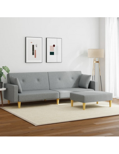 Divano Letto a 2 Posti con Poggiapiedi Grigio Chiaro in Tessuto