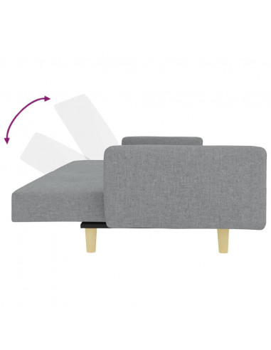 Divano Letto a 2 Posti con Poggiapiedi Grigio Chiaro in Tessuto