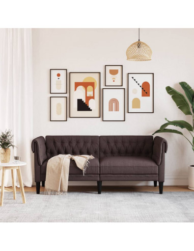 Divano Chesterfield a 2 Posti Marrone Scuro in Tessuto