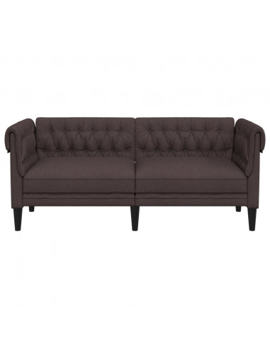 Divano Chesterfield a 2 Posti Marrone Scuro in Tessuto