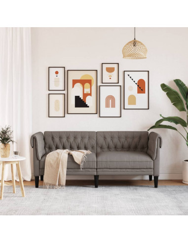 Divano Chesterfield a 2 Posti Tortora in Tessuto