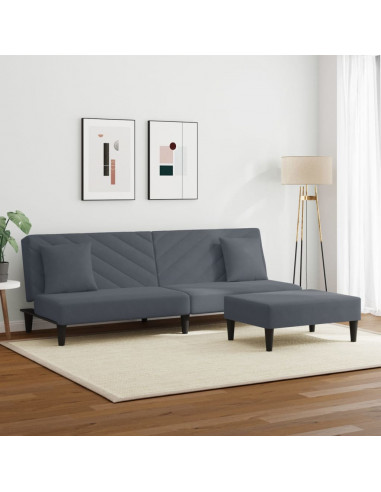 Set di Divani 2 pz con Cuscini Grigio Scuro in Velluto