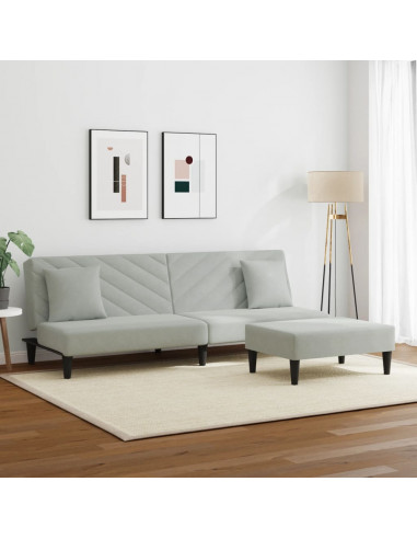 Set di Divani 2 pz con Cuscini Grigio Chiaro in Velluto