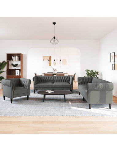Set di Divani 3 pz Grigio Scuro in Tessuto