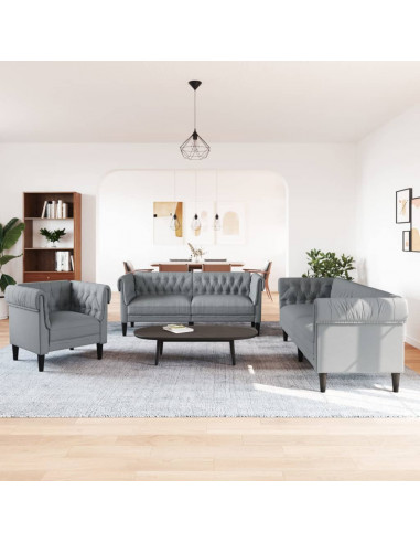 Set di Divani 3 pz Grigio Chiaro in Tessuto