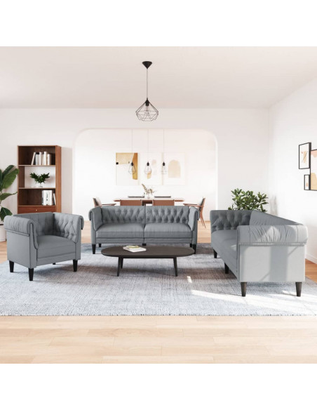 Set di Divani 3 pz Grigio Chiaro in Tessuto