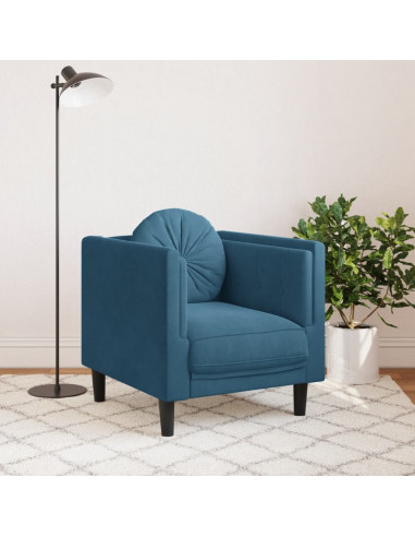 Poltrona con Cuscino Blu in Velluto