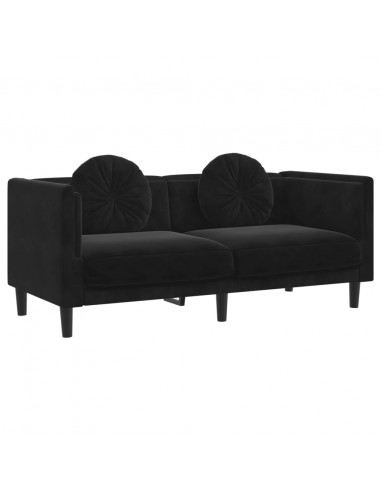 Divano a 2 Posti con Cuscini Nero in Velluto
