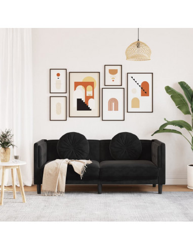 Divano a 2 Posti con Cuscini Nero in Velluto