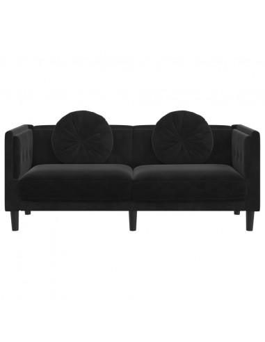 Divano a 2 Posti con Cuscini Nero in Velluto