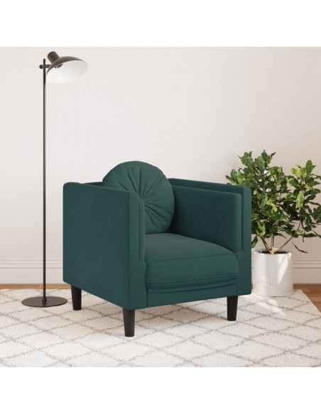 Poltrona con Cuscino Verde Scuro in Velluto