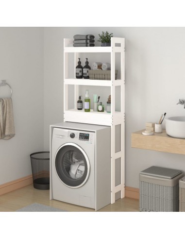 Rastrelliera da Bagno Bianca 63x26x171 cm Legno Massello Pino