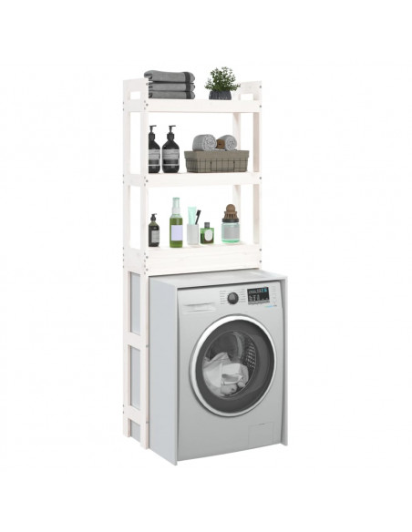 Rastrelliera da Bagno Bianca 63x26x171 cm Legno Massello Pino