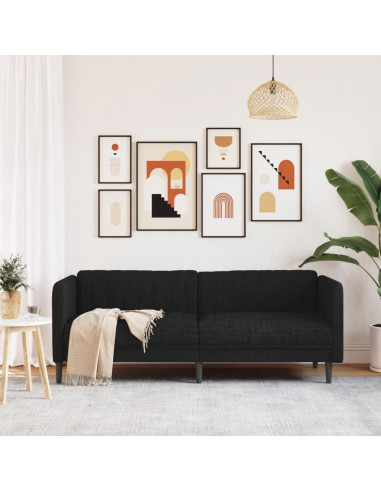 Divano a 3 Posti Nero in Tessuto