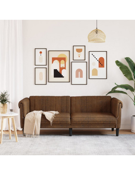 Divano a 3 Posti Marrone in Velluto