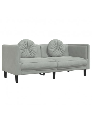 Divano a 2 Posti con Cuscini Grigio Chiaro in Velluto