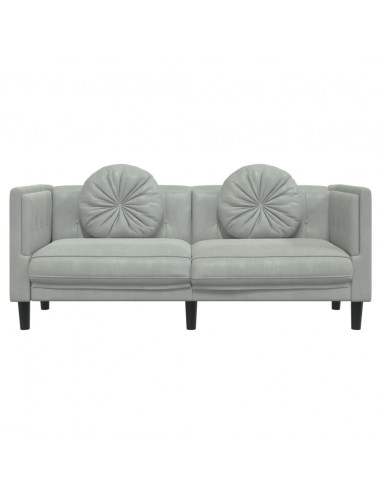 Divano a 2 Posti con Cuscini Grigio Chiaro in Velluto