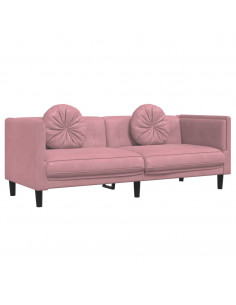 Divano a 3 Posti con Cuscini Rosa in Velluto 2