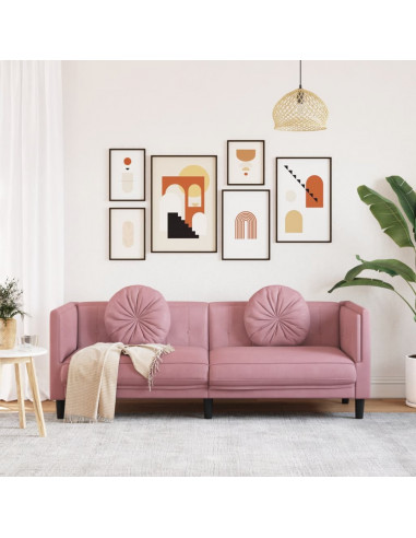 Divano a 3 Posti con Cuscini Rosa in Velluto