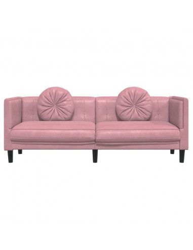 Divano a 3 Posti con Cuscini Rosa in Velluto