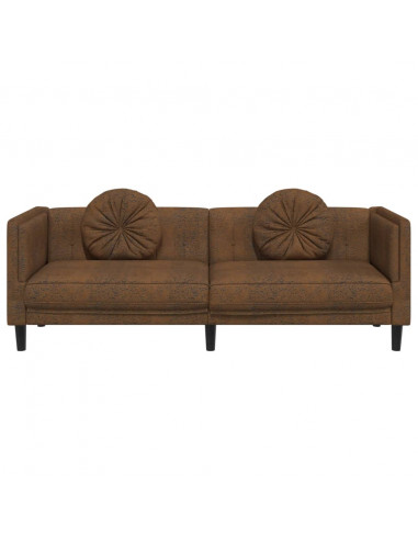 Divano a 3 Posti con Cuscini Marrone in Velluto