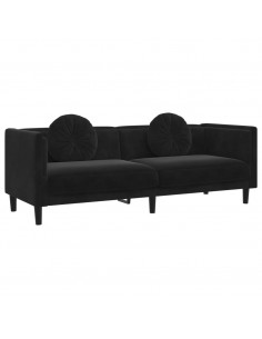 Divano a 3 Posti con Cuscini Nero in Velluto 2