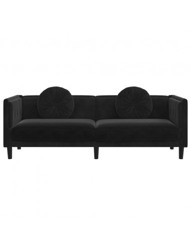 Divano a 3 Posti con Cuscini Nero in Velluto
