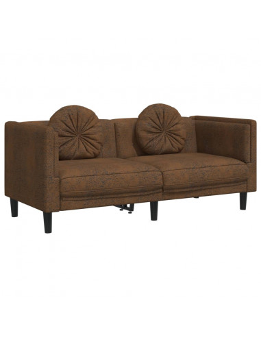 Divano a 2 Posti con Cuscini Marrone in Velluto