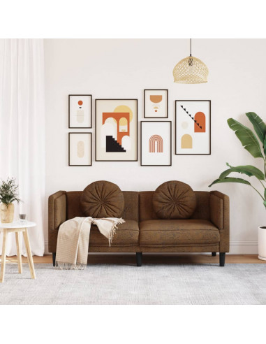 Divano a 2 Posti con Cuscini Marrone in Velluto