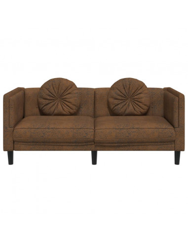 Divano a 2 Posti con Cuscini Marrone in Velluto