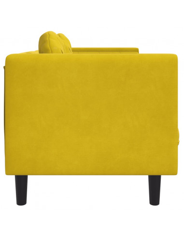 Divano a 3 Posti con Cuscini Giallo in Velluto