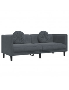 Poltrona con Cuscini a 3 Posti Grigio Scuro in Velluto 2