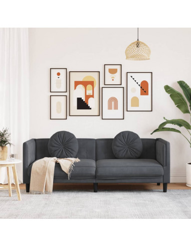 Poltrona con Cuscini a 3 Posti Grigio Scuro in Velluto